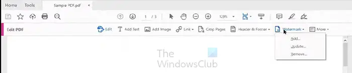 How to add or remove a watermark in Acrobat - Edit PDF toolbar