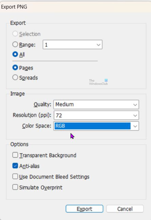 How to change an InDesign document to grayscale - Method 3 - Export type - Gray color