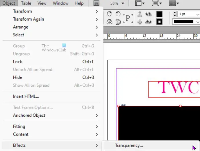 How to change an InDesign document to grayscale - Object -effect-transparency