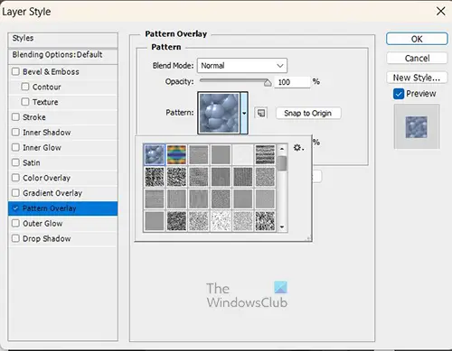 How to draw a patterned line in Photoshop - Layer style - pattern options