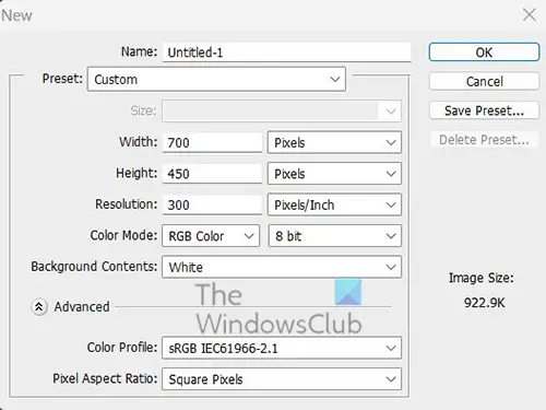 How to draw a patterned line in Photoshop - New document option