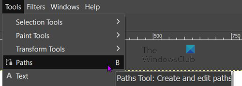 How to draw dotted lines in GIMP - Paths top menu