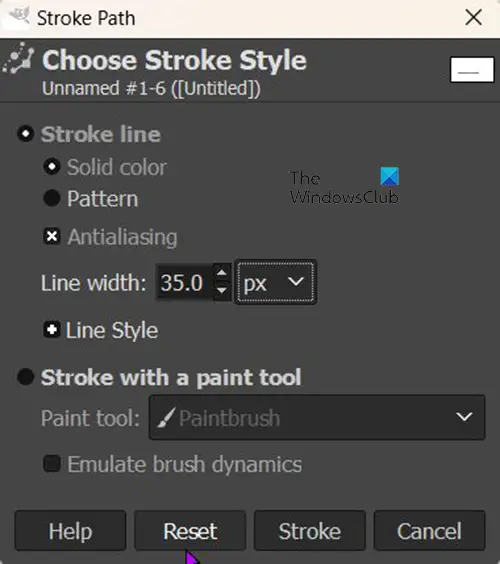 How to draw dotted lines in GIMP - Stroke width