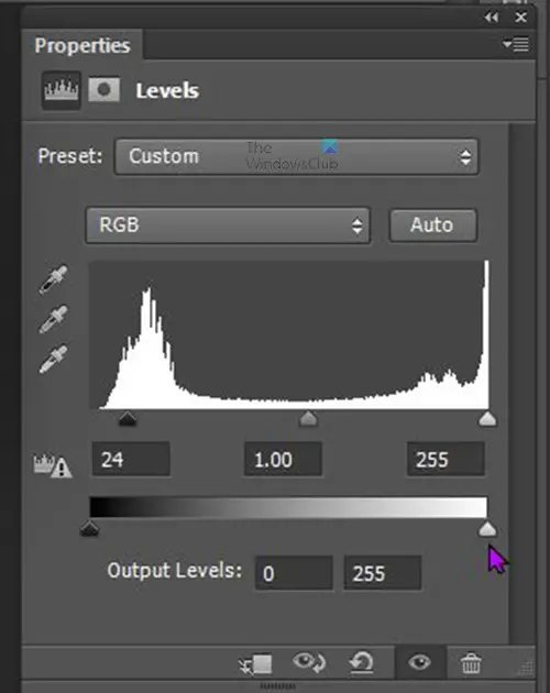 How to polarize an image in Photoshop - Levels properties