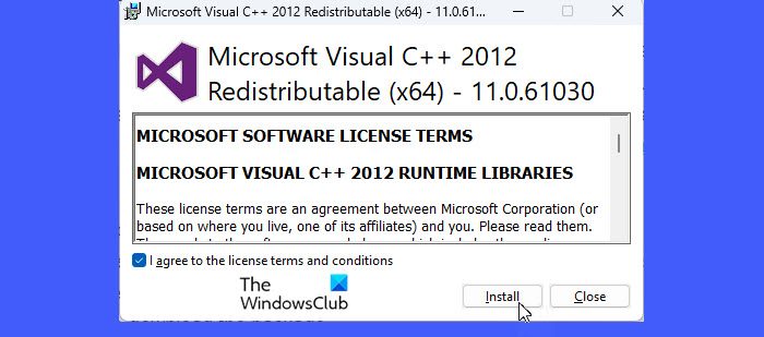 Installing the missing Visual C++ Redistributable Packages