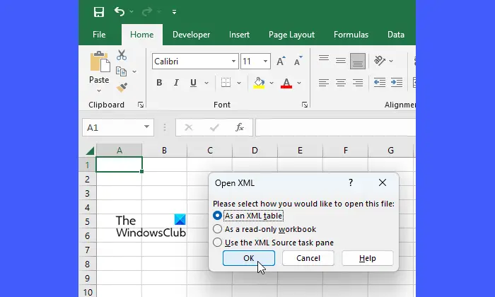 Opening an XML file in Excel