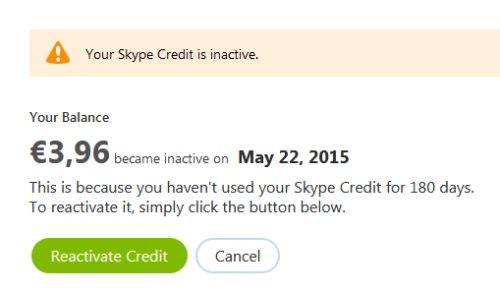 Reactivate Skype Credit
