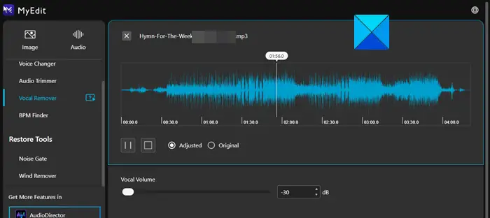 Remove vocals using Vocal Remover by MyEdit