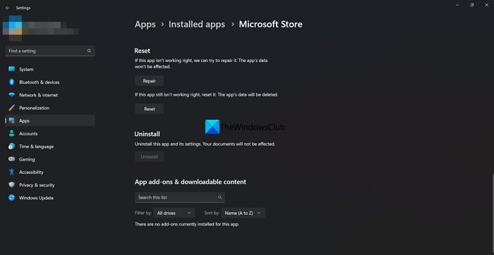 Repair or Reset Microsoft Store app
