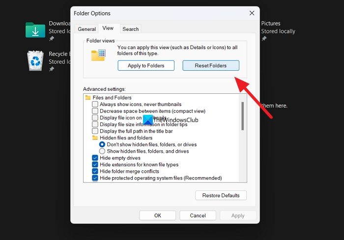 Reset Folder settings on Windows PC
