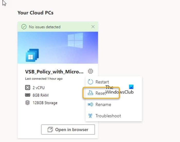 Reset your Cloud PCs