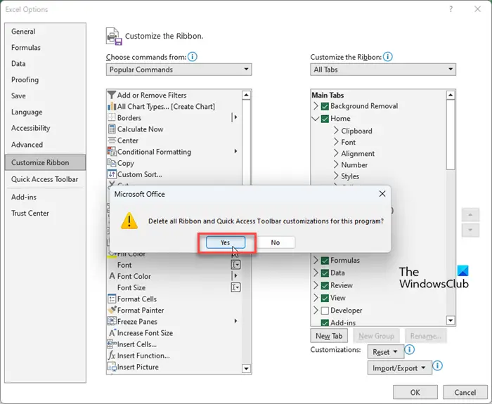Resetting toolbar settings in Excel