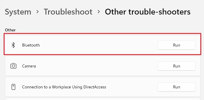 Run Bluetooth Troubleshooter in Windows