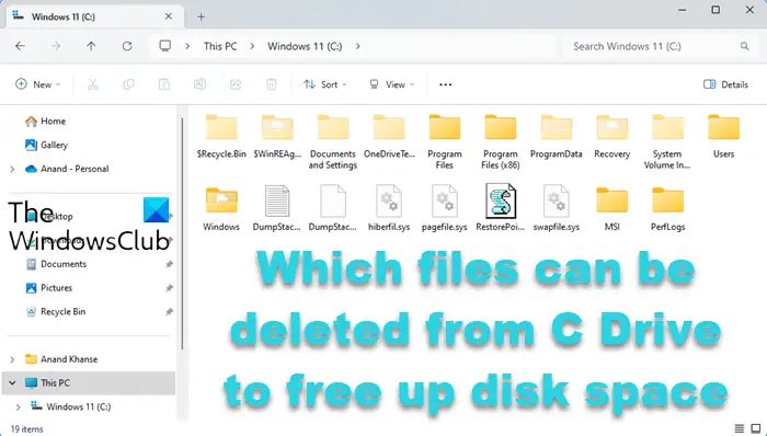 Which files can be deleted from C Drive to free up disk space