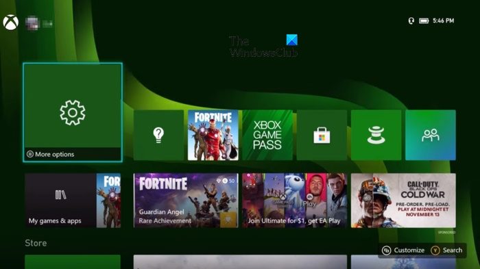 Xbox Series X home screen