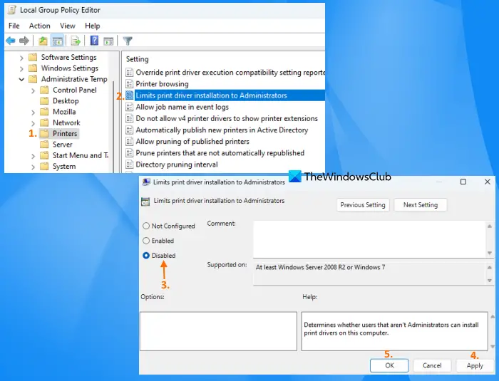 configure print driver installation group policy