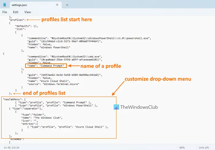 edit json settings file for dropdown menu customization