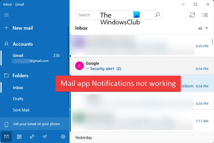 Mail app Notifications not working