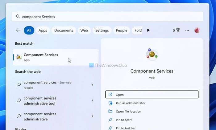 How to open Component Services in Windows 11