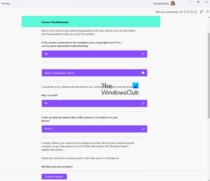 windows camera troubleshooter