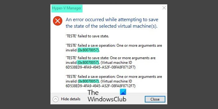 0x80070057 Hyper-V error