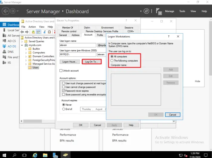 Active Directory User Settings