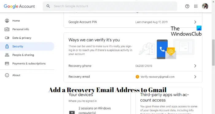 Add a Recovery Email Address to Gmail
