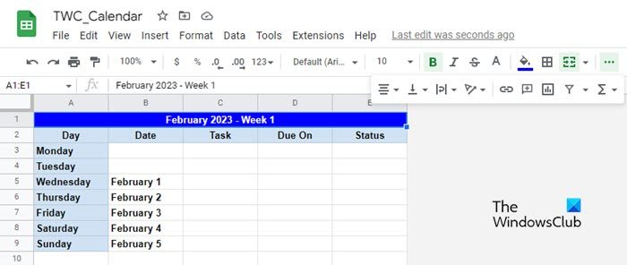 Creating a Google Sheets calendar from scratch - formatting data