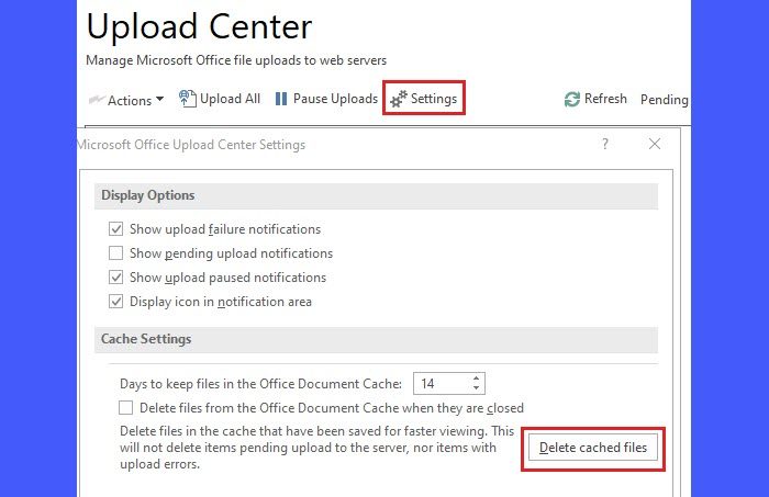 Deleting Office Cache via Office Upload Center