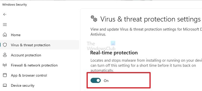 Disable Real Time Windows Security Settings