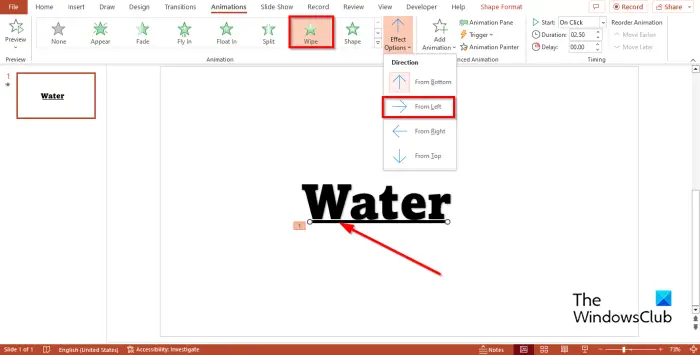 powerpoint underline text animation