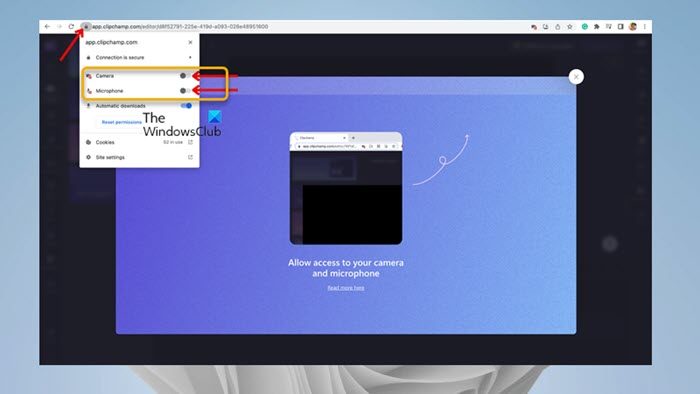 Enable microphone and camera access in Clipchamp settings