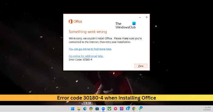 Error code 30180-4 when installing Office