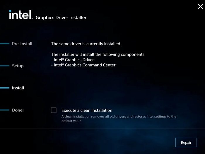 Execute a Clean Installation Intel Graphics Driver