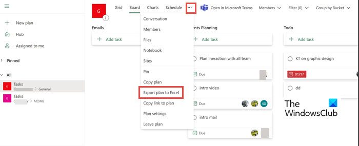 Export a plan from Microsoft Planner to Excel sheet