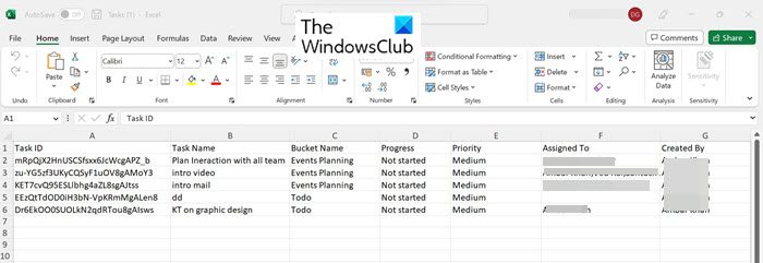 Export a plan from Microsoft Planner to Excel sheet