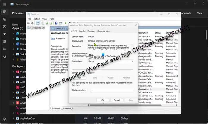 Fix Windows Error Reporting (WerFault.exe) high CPU/Disk usage