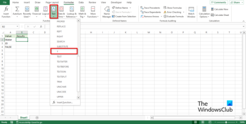 How to use T function in Excel