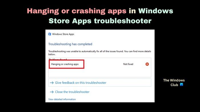 Hanging or crashing apps in Windows Store Apps troubleshooter