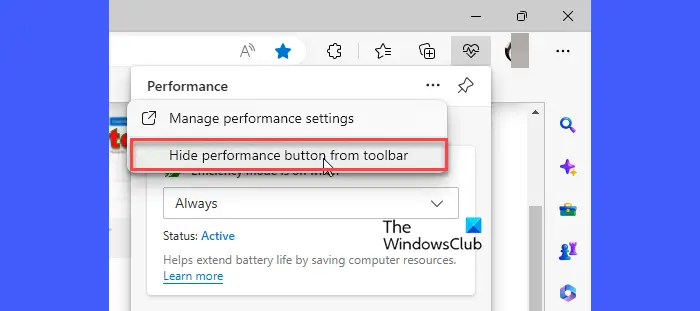 Hide the Performance button from the Performance pop-up window