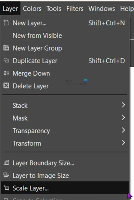 How to add a glow to an object in GIMP - top menu - resize