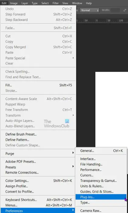 How to install plug-ins in Photoshop - Plug-in menu