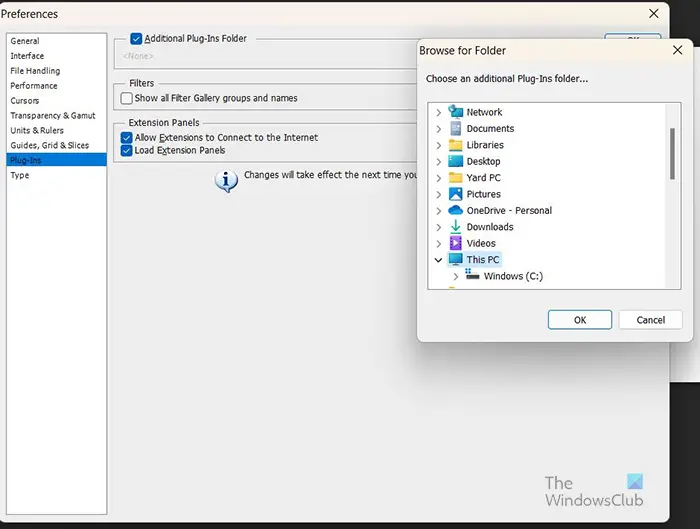 How to install plug-ins in Photoshop - Preferences options - choose additional folder