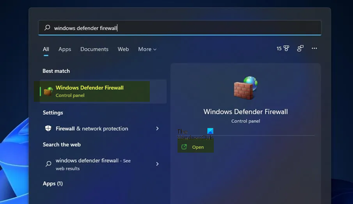 How to open Windows Firewall via Windows Search