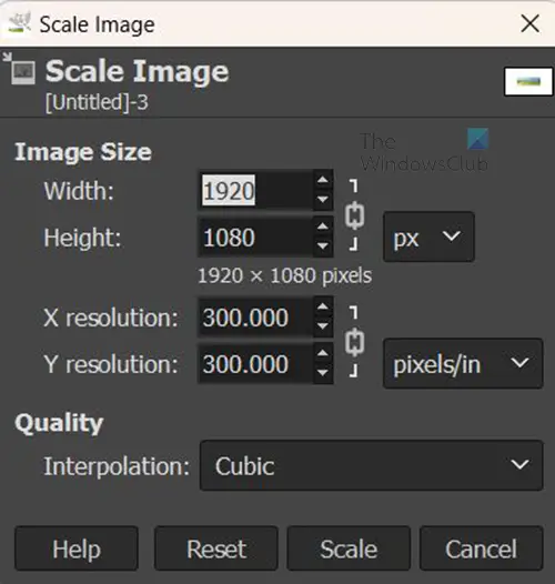How to resize images in GIMP - Scale image options box