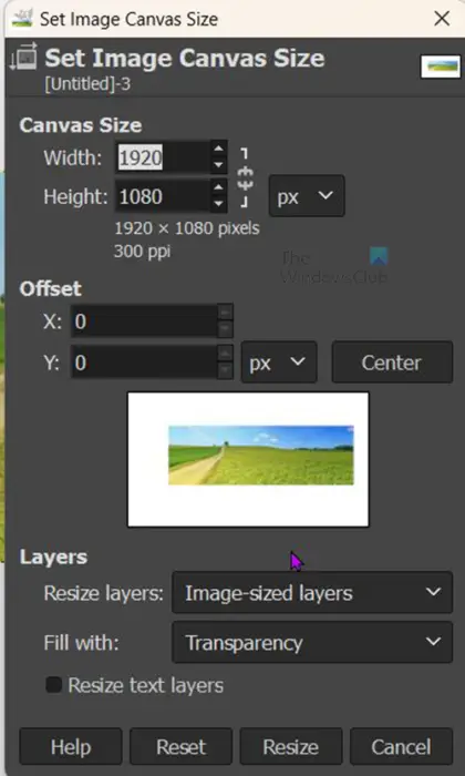 How to resize images in GIMP - Set image canvas size options