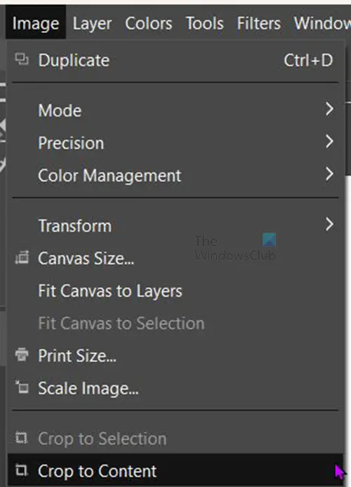 How to resize images in GIMP - resize canvas - top menu