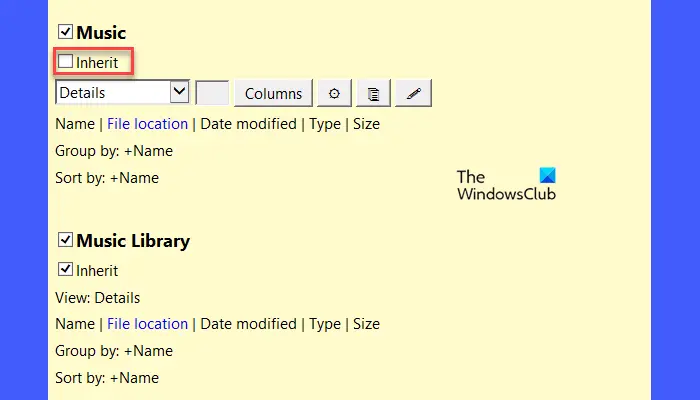 Inherit folder properties in WinSetView