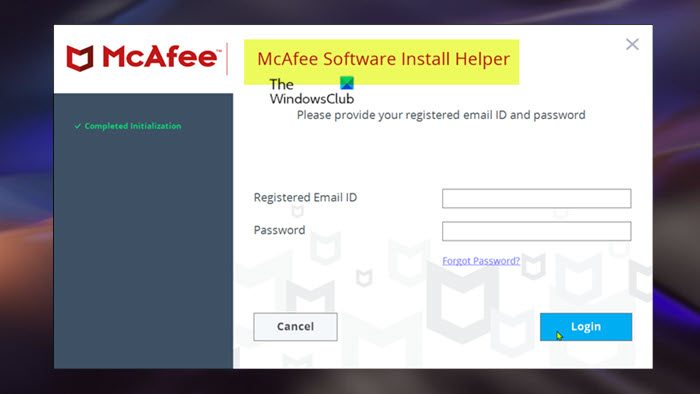 Install and run the McAfee Software Install Helper