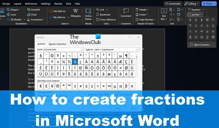 How to create fractions in Microsoft Word
